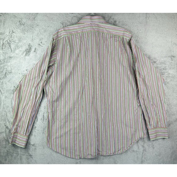 Polo Ralph Lauren Shirt Men's XL 17 Green Blue Vertical Striped Long Sleeve - Picture 3 of 7